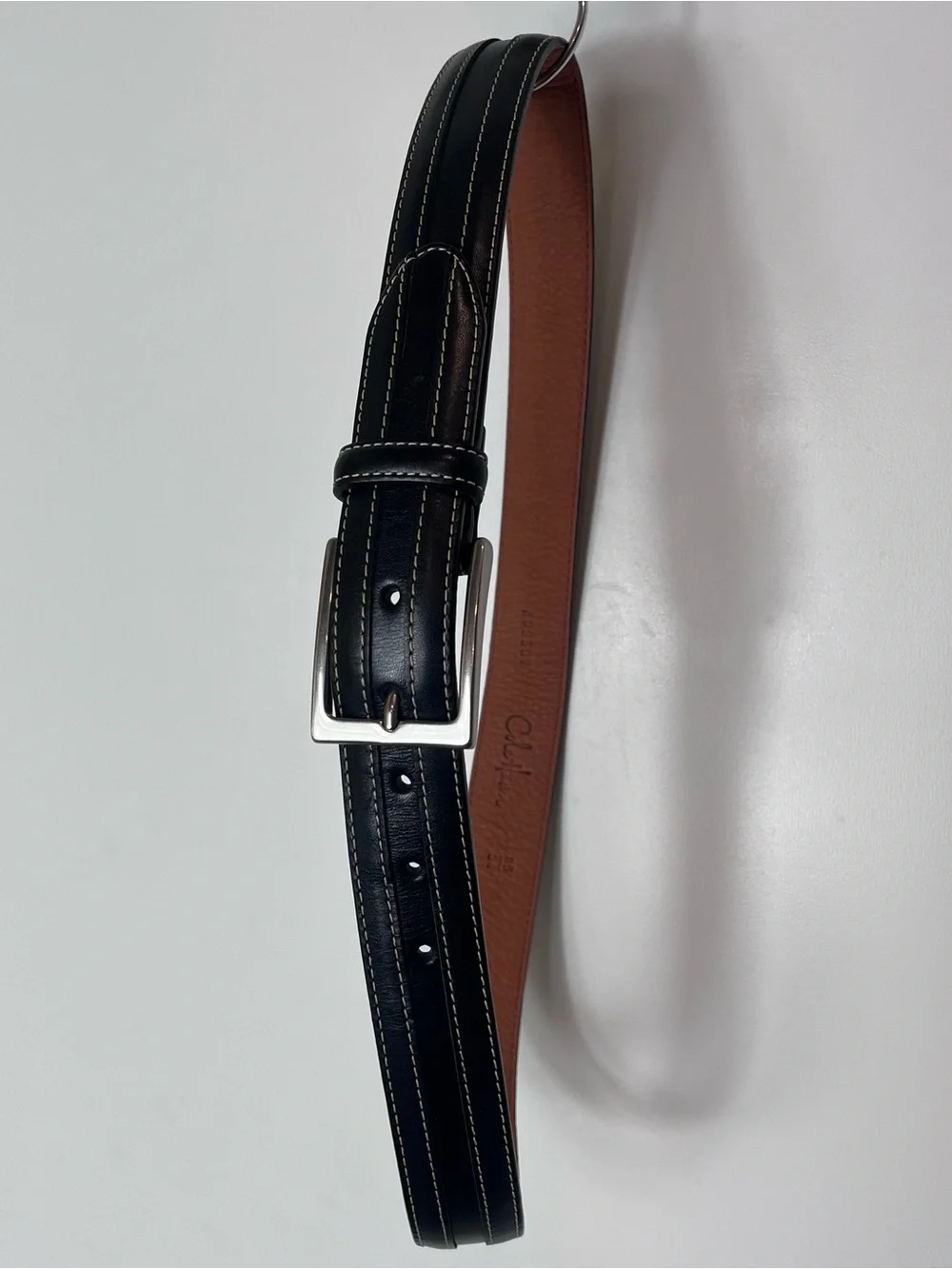 Cole Haan Men’s Leather Belt Black Silver Square Buckle 34 India